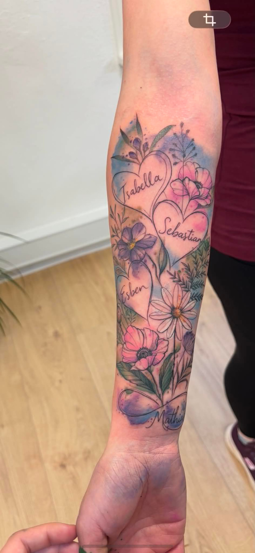 Watercolor blomster-sleeve med navne af Nicki