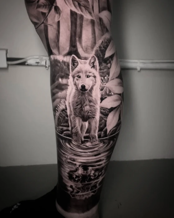 Ulvemotiv i sort/grå sleeve